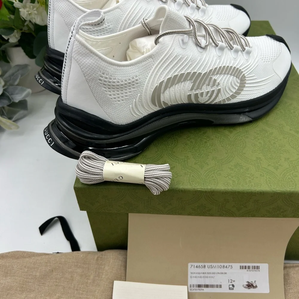 Men's Gucci run white/gray/black sneakers size 12.5 made in Italy - Picture 6 of 10